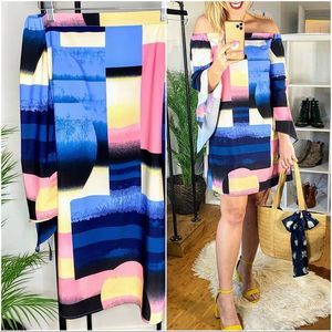 Nicole Miller Off the Shoulder Shift Dress with Pockets Bell Sleeves Size 4